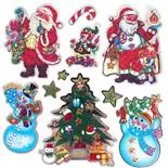 Stickere festive Mos Craciun cu brad si Om de zapada 18x23.5 cm